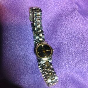 Maxima Two-Tone Silver and Gold Women's Watch with Black Dial